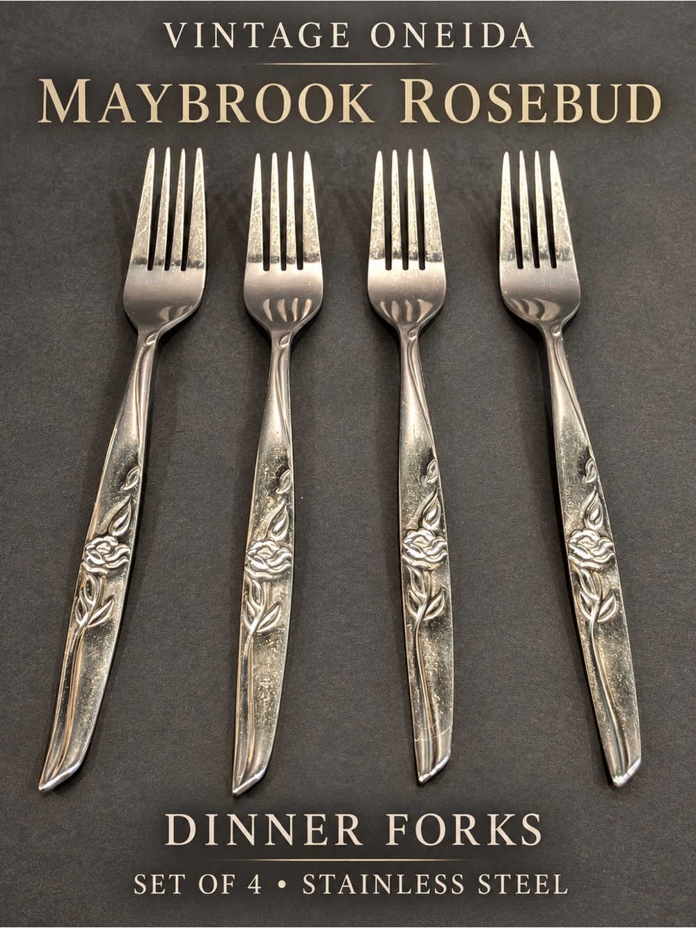 Oneida Stainless Steel Rosebud Dinner Forks - Silver (Set of 4)